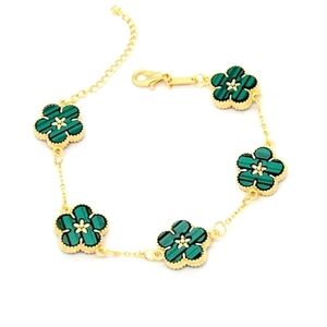 NIB Gold plated five petal green flowers double sided bracelet